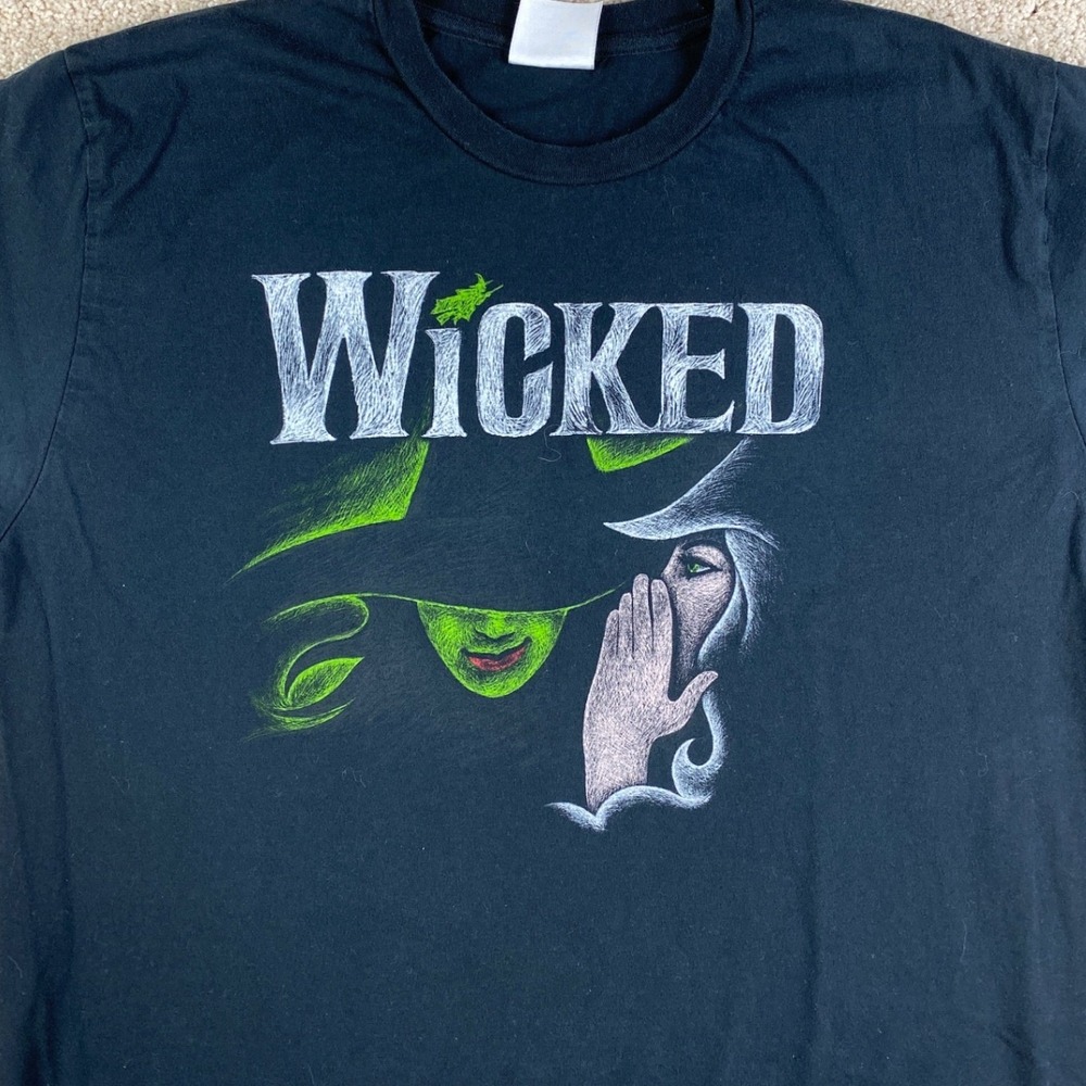 Wicked Musical Green For Good Organic Cotton T-Shirt Black Large Defy Gravity